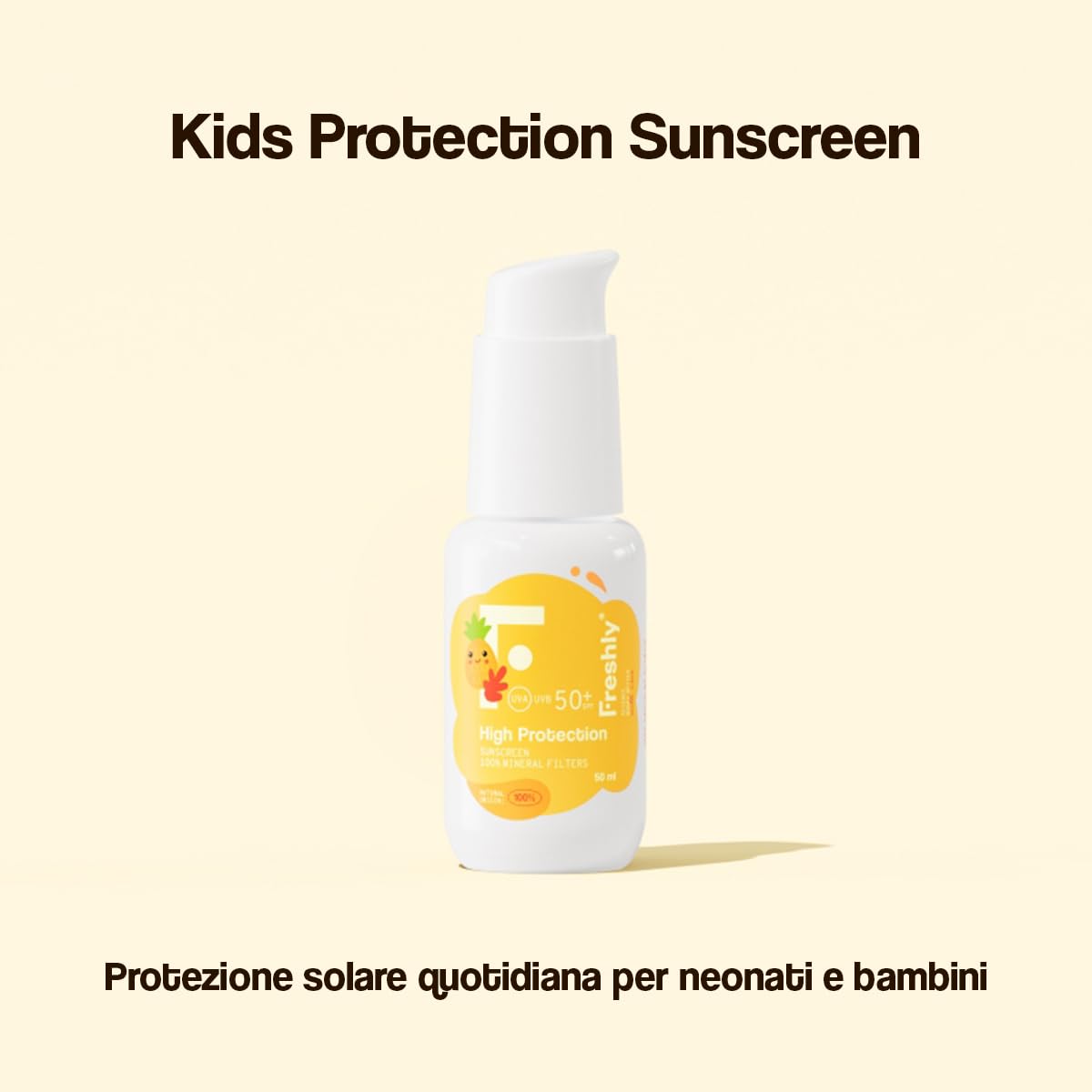 Freshly Cosmetics | Kids Protection Sunscreen | Protezione Solare Bambini SPF 50+ | 100 ml | Crema Solare Naturale con Filtri Minerali per Neonati e Bambini