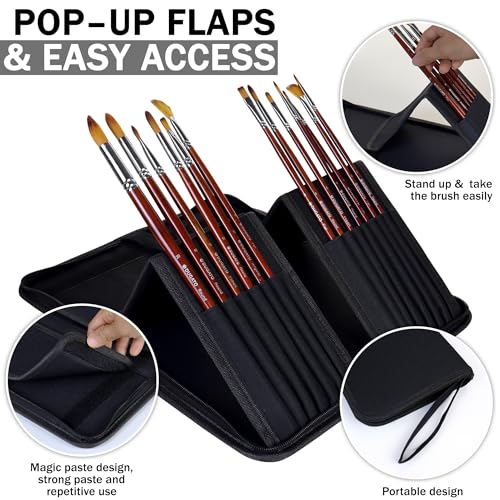 Image of DUGATO Long Brush Holder & Organizer, Canvas Case 5.7 x 14.8 in, Black | 15 Slots Zipper Paint Brush Case for Brushes up to 13 in Length, Artist Long Handle Brush Art Case (Brush Not Included)