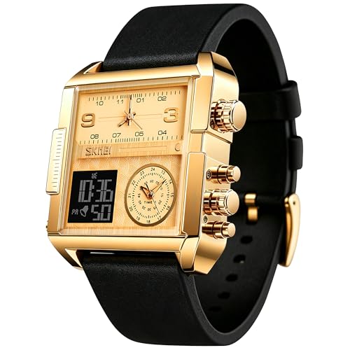 Image of SKMEI Men's Digital Sports Watch, LED Square Large Face Analog Quartz Wrist Watch with Multi-Time Zone Waterproof Stopwatch