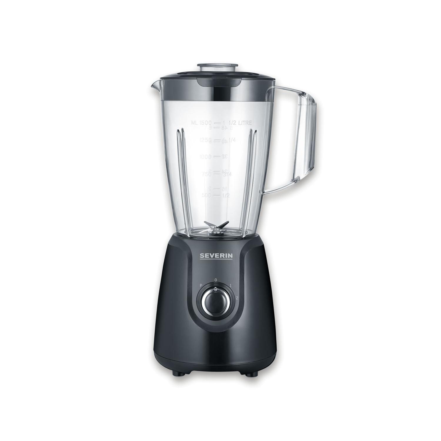 SEVERIN Batidora de vaso de tritán, batidora picadora con 2 velocidades y pulsación adicional, batidora eléctrica con cuchillas de acero inoxidable, 600 W, 1,5 L, negro, SM 3707