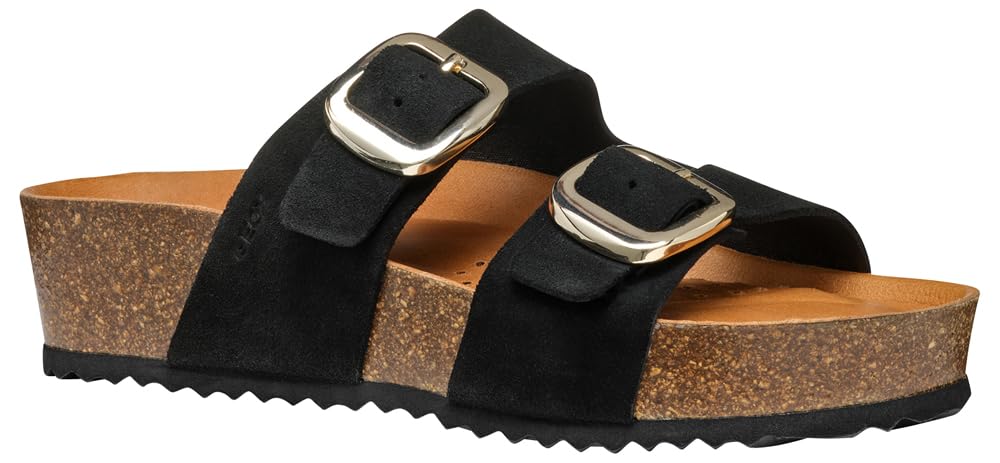 Geox Women's D BRIONIA H A Flat Sandal, Black, 4 UK