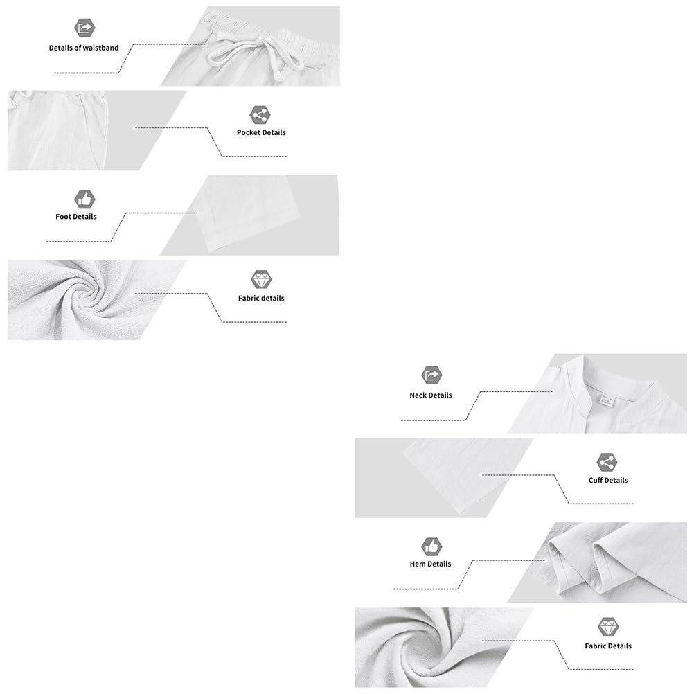 Homme Ensemble en Lin 2 Pièce Casual Chemises Shirt à Manches Longues Pantalons Mode Survêtement Printemps Été Hauts Chemisette et Pantalon