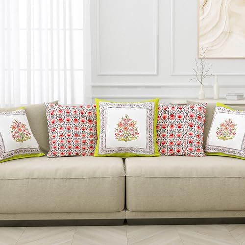 BLOCKS OF INDIA Hand Block Printed Cotton 250 TC Linen Cushion Co...