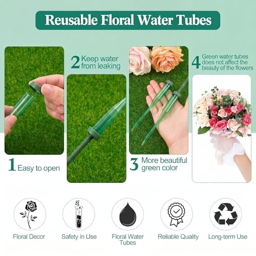 Image of Tessco for you 90 Pcs Floral Water Tubes 6 Inch Green Floral Tubes Plastic Flower Supplies for Fresh Flowers with Rubber Cap for Flower Stem Arrangements Florist Supplies