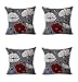 Nunubee - Juego de 4 Fundas de cojín Decorativas, sofá escandinavo, decoración de Flores, Color Rojo, Gris, 45 x 45 cm