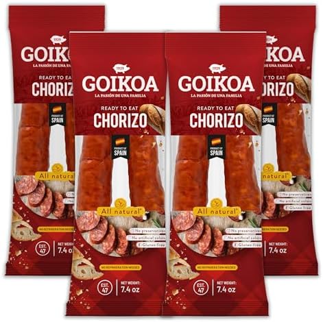 Goikoa Mild Chorizo | All Natural | Dry-Cured | Authentic Navarre Spain | Perfect For Charcuterie | 7.4 oz (210 gr) | (Pack of 4)