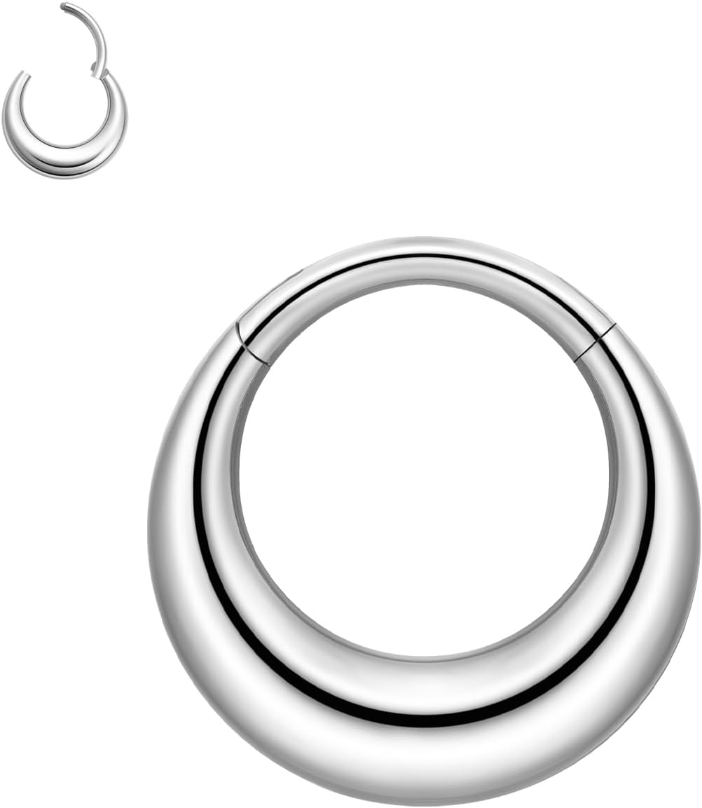 16G Septum Rings Daith Earrings 316L Surgical Steel Hinged Septum Jewelry with Clear Cubic Zirconia for Women Men, 8mm 10mm