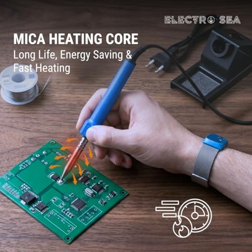 Image of ElectroSea 60W Soldering Iron Kit with 1 Interchangeable Tip, Solder Wire, QuickFix Flux Paste, Fast Heating Professional Welding Tool for Electronics, Automotive, Heavy-Duty DIY projects