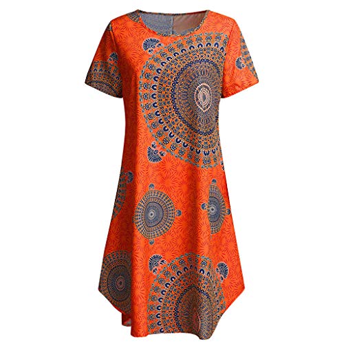 Mobctg Vacation Dresses For Women Beach, Women Boho Summer Prints Short Sleeve Dress Beach Maxi Dress Evening Dresses For Party Plus Size Formal Dresses For Women Evening Tea Length (4Xl, Orange) #TOP2