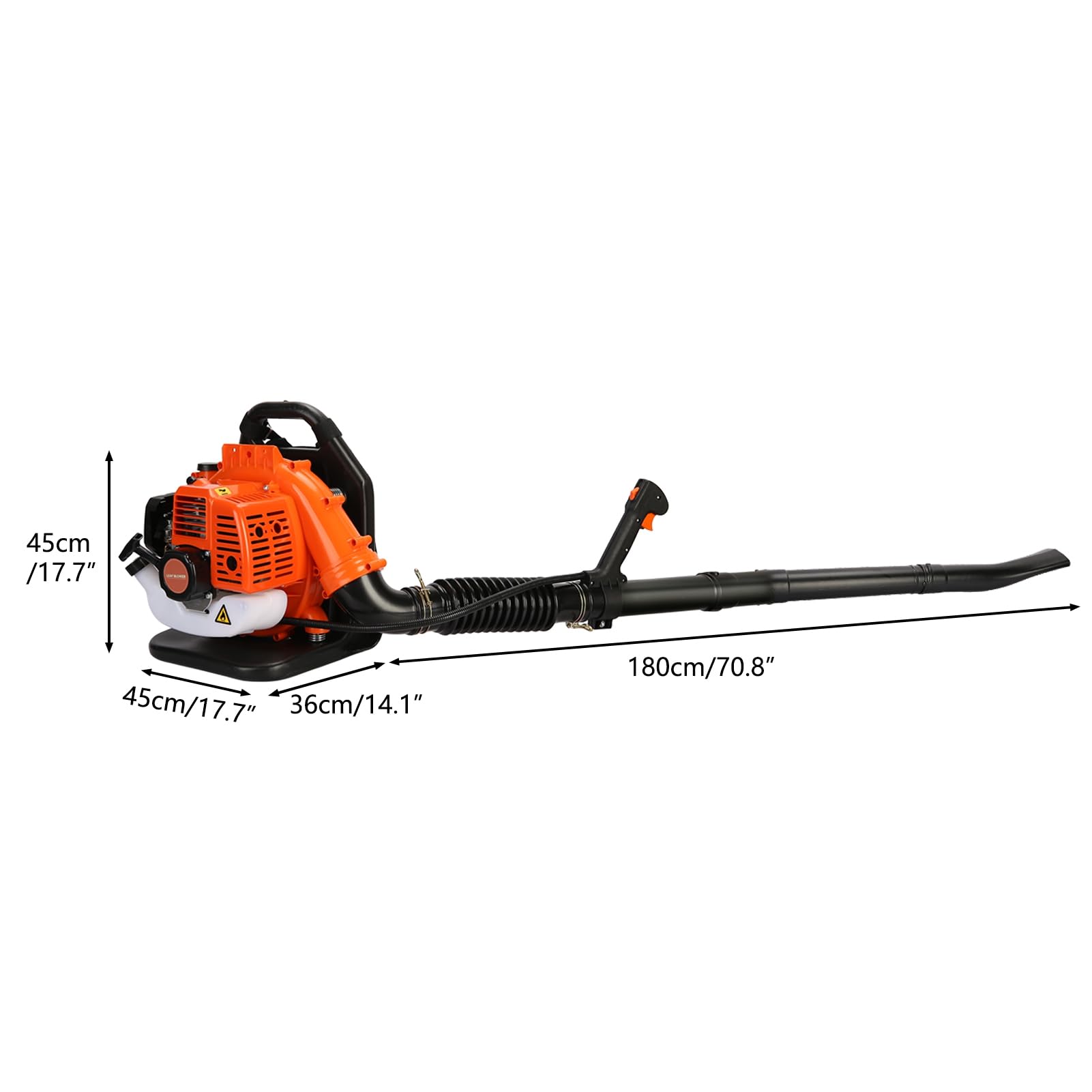 52 cm³ Benzin-Laubbläser Rucksack, 2-Takt Rückenlaubbläser mit 550 CFM Luftstrom, 1,2 l Tank, verstellbarem Blasrohr und Tragegurten, für Garten, Hof, Einfahrt und Laubentfernung Orange