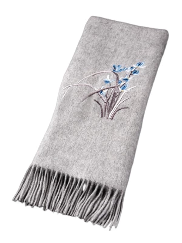 Cashmere Donna Autunno e Inverno Ricamato a Mano Orchidea Caldo e Morbido Lungo Scialle (Grigio)