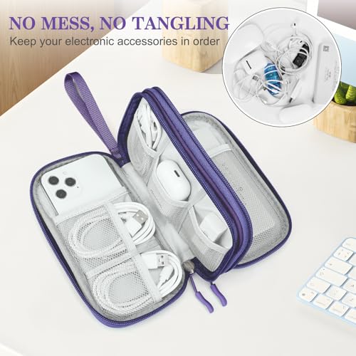 Image of FYY Electronic Organizer, Travel Cable Organizer Bag Pouch Electronic Accessories Carry Case Portable Waterproof Double Layers All-in-One Storage Bag for Cable, Cord, Charger, Phone, Earphone Purple