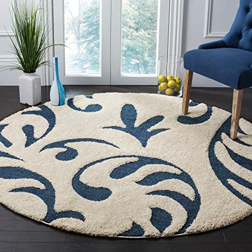 Image of Handwoven Microfibre 3D Rug for Living Room (Ivory & Blue, 3 X 3 Feet (Round), Microfibre)