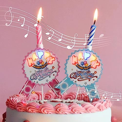 Birthday Candle Music Electronic Creative Bright Lights Flicker Party Singing Shining Childrens Cake Decoration(Pink)