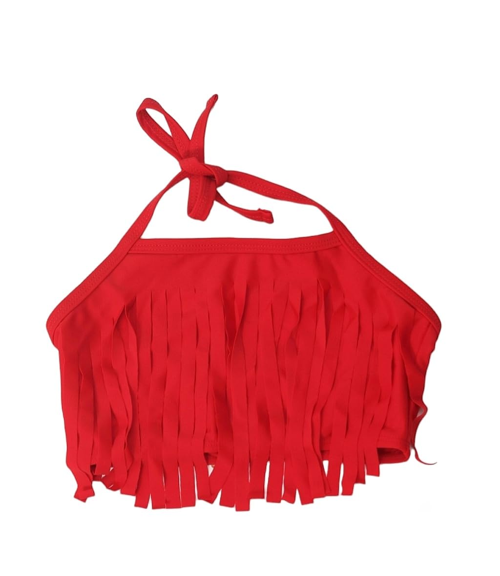 Yellow Bee Watermelon Tassels Bikini Swimsuit with Cap for Girls, Red and White (1-2 Years) - Image 4 thumbnail