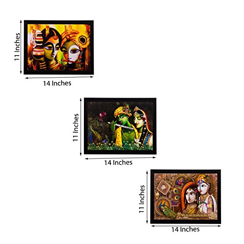 Image of eCraftIndia 'Radha Krishna Matt Textured' UV Art Painting (Synthetic Wood, 36 cm x 2 cm x 28 cm, Set of 3)
