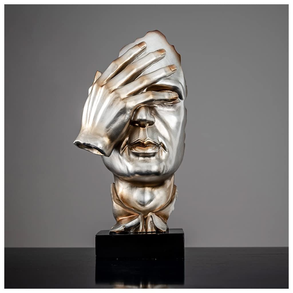 GHKryD statue, Resin Abstract Sculpture No Hear No See No Speak Creative Decorative Objects for Piano Desktop Office Study(Champagne Color,Style2)