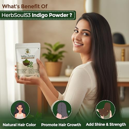 Image of Organic Indigo Leave Powder 200gm - Pure Herbal Indigofera Tinctoria Churna for Natural Black Hair Color, Hair Strength, Hair Growth & Shine | Chemical-Free, Ayurvedic Hair Dye, No Ammonia or PPD