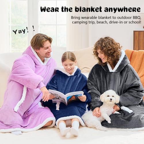 JOYWOO Navy Kids Wearable Blanket Hoodie, Oversized Cat lovers Hoodie Blanket for kids & Teens,Birthday Gifts for Girl Boys,Warm Cozy Fuzzy Sherpa Fleece Sweatshirt Blankets with Giant Pocket Gifts