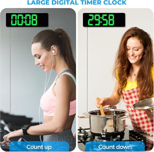 Image of 15-Inch Digital Wall Clock with Large LED Display - Remote Control, Auto-Dimming, Night Light, Date, Day, Temperature, DST Function - Ideal for Living Room, Bedroom (Green & White)