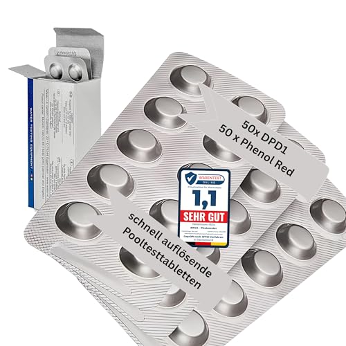 100 Rapid Wassertest-Tabletten für Schütteltester | 50x pH-Wert Phenol Red | 50x DPD1 Freies Chlor | Schnell auflösend | Nachfüllpack | 10 Jahre Haltbarkeit
