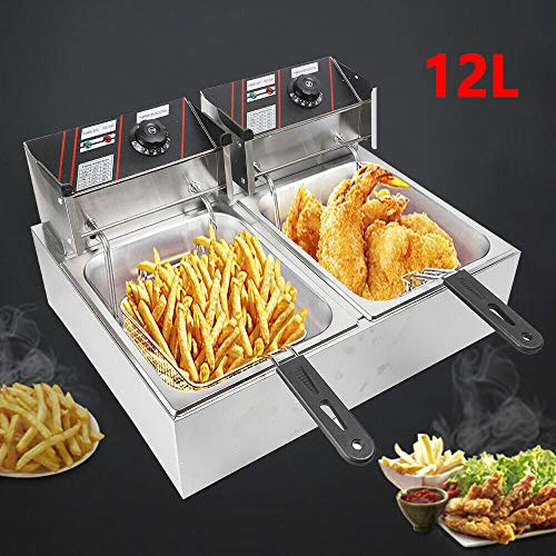 12L (6L+6L) Edelstahl 5KW Elektrische Doppel Fritteuse Friteuse Fritöse + 2 Frittierkörb – Bild 3