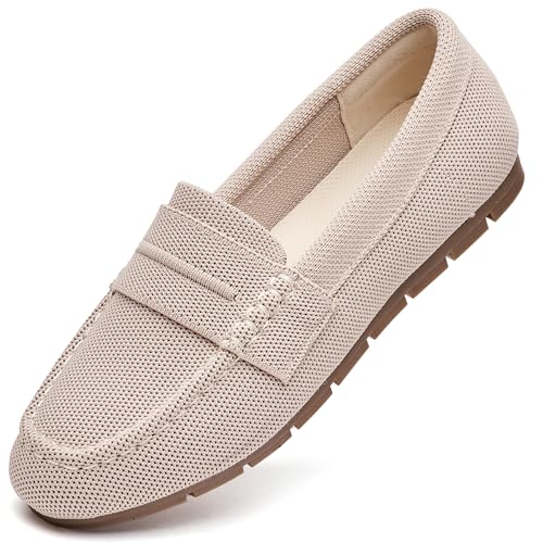 Image of Women's Knit Slip On Loafers - Breathable Mesh Flats with Memory Foam Insole & Arch Support, Non-Slip Comfortable Shoes for Work Office Commute, Driving, Casual Daily Walking (Wide Foot Friendly)