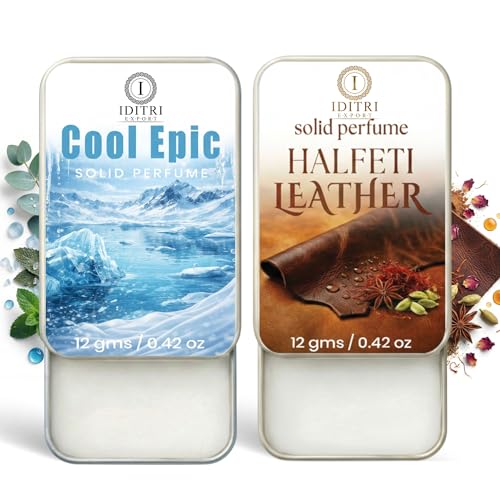 Image of IDITRI EXPORT Solid Perfume |Cool Epic&Halfeti leather Alcohol Free Wax Perfume Balm, Long Lasting | Pocket Tin 12g, Pack Of 2| Non Greasy Smooth Glide, Travel Friendly Unisex