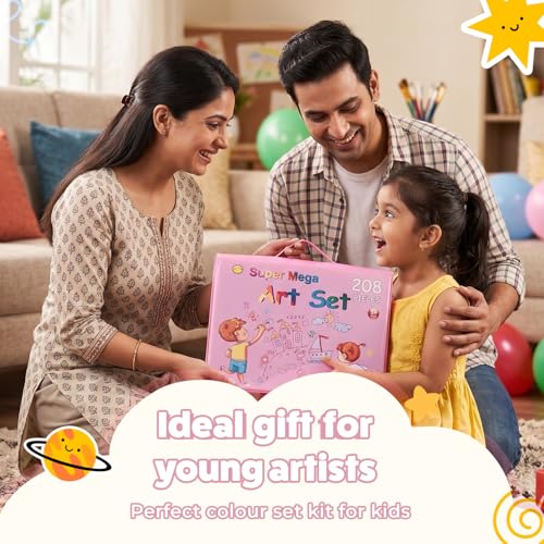 Image of Lifelong Kids Art Set - 208 Pieces | Colour Set Kit & Drawing Kit for Kids with Crayons, Markers & Pencils | Art Set, Colouring & Drawing, Art Studio Box, Drawing Kit | Creative Gift for Children