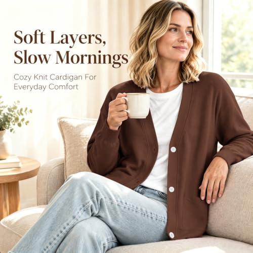 Etroizye Sweaters for Women Cardigan Oversized Lightweight Cozy Fall Tops Brown L - image 2
