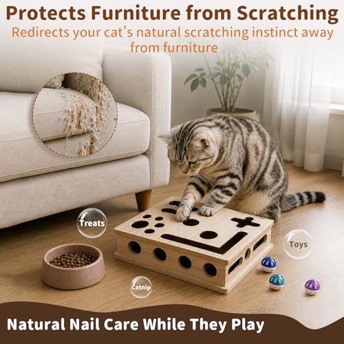 Puzzle para rascar 2-en-1 con laberinto de comida y madera natural 4