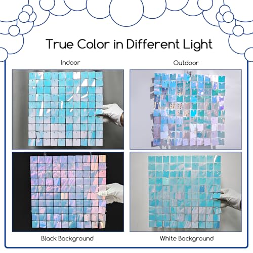 Image of COKAOBE Iridescent Blue Shimmer Wall Backdrop, 24PCS Square Sequin Shimmer Backdrop Panel, Photo Backdrops for Birthday, Anniversary, Wedding, Graduation & Bachelorette Party Decoration