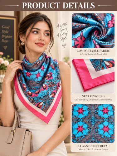 Image of Ravaiyaa - Attitude is everything Women Printed Silk Bandana 21 x 21 Inch Square Headband & Hair Wrap, Soft & Versatile | Fashion Neck Wrap