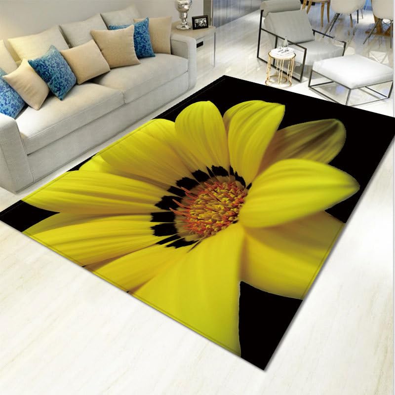 Moquette chambre fleur jaune noire 60x90 cm douce lavable en machine