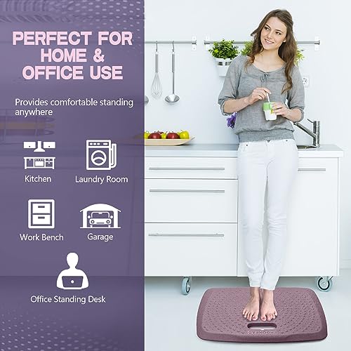 Image of 3 /4 inch Thick Premium Anti Fatigue Mat with Massage Points, Ideal Standing Pad for Office & Home, Perfect Standing Desk Mat with Handle, Comfort Kitchen Floor Mat (Purple, 17 inch x 22 inch)