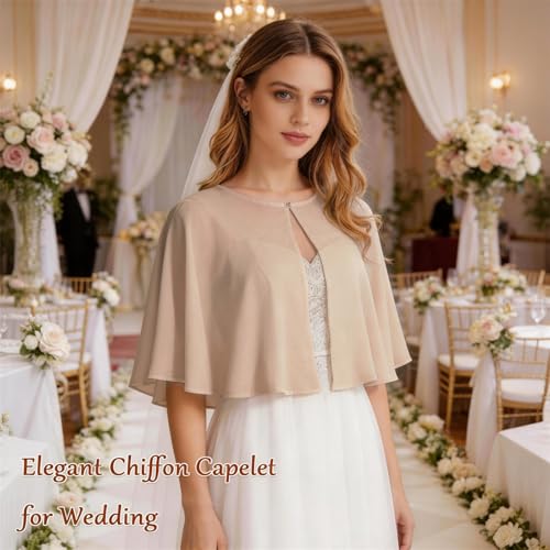Image of Ciormis Chiffon Capelet Women's Soft Shawls and Wraps for Evening Dresses, Wedding Formal Dress Shawl Cape Cover up