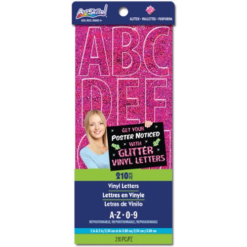Artskills PA-1985 Glitter Vinyl Letters, 1 and 2-Inch Assortment, Pink