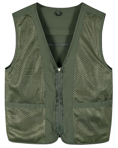 Foto von KTWOLEN Herren Anglerweste Sommer Leicht Schnelltrockenweste Funktionsweste Outdoor Fotografie Hundesport Weste Ärmellos Safari Weste mit Viele Taschen, Grün, 3XL
