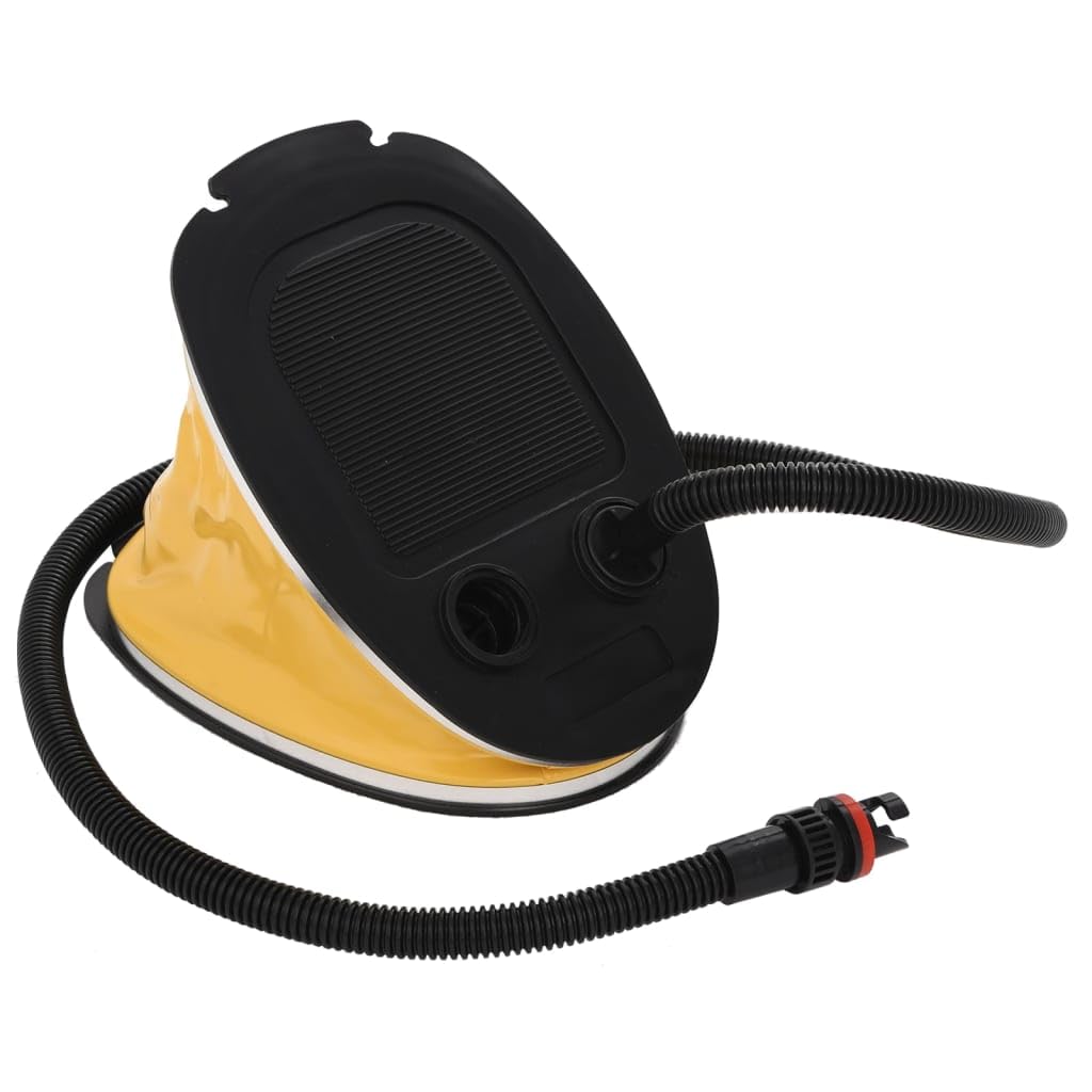 Pompka nożna z wytrzymałego polipropylenu i PE 26 x 18 cm z wężem 135 cm, szara i żółta, ściśliwa, do materacy dmuchanych, mat do jogi, desek SUP, uprawiania sportu i fitnessu, łatwa do
