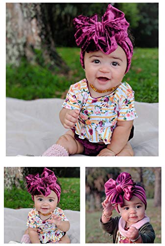 8 PACK Elastic Stretchy Elastic Soft Wide Velvet Bowknot Bow Headbands Hairband Knot Turban Headwraps Hair Bows Accessories for Kids Toddler Infant Newborn Baby Girl Bulk