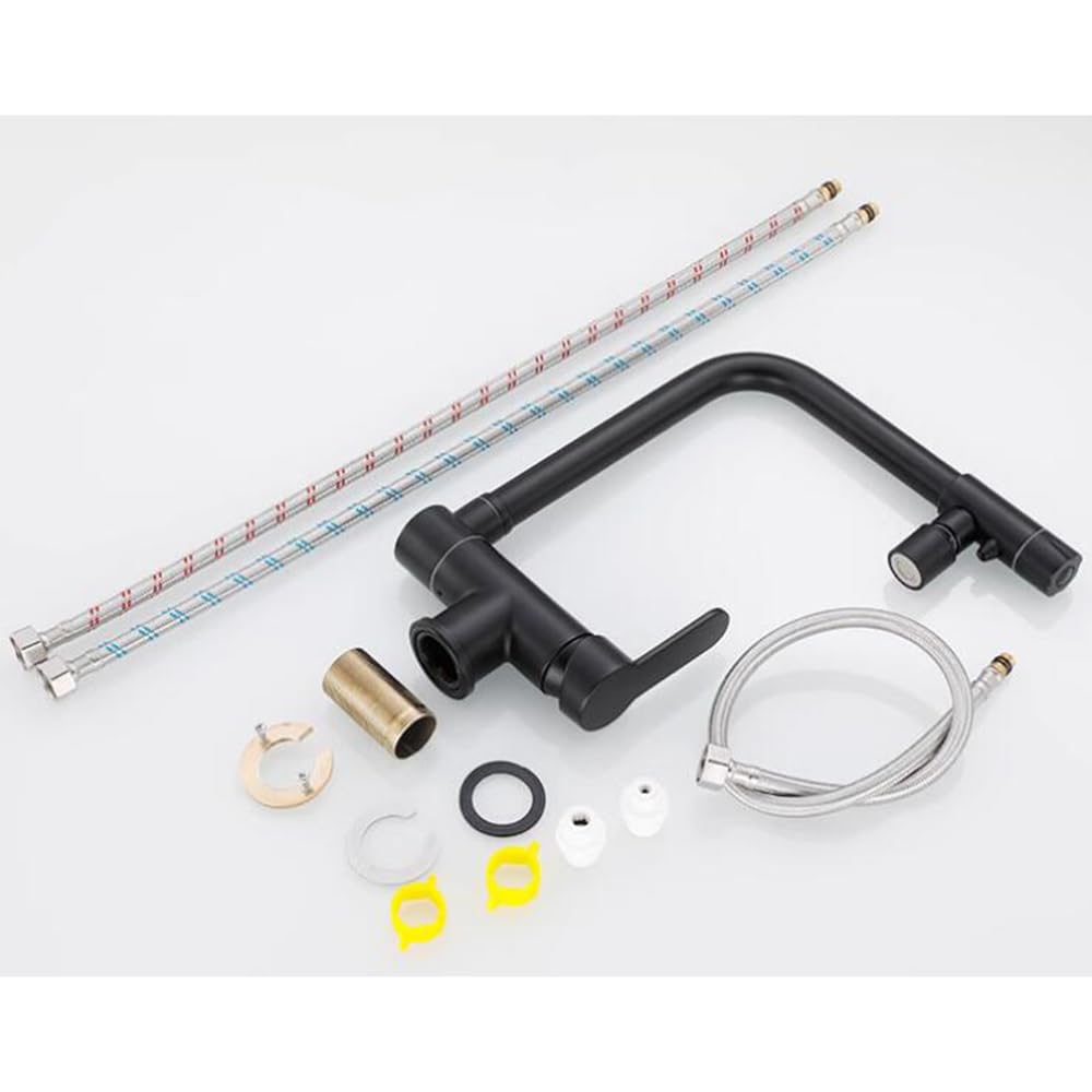Grifo 3 Vias Osmosis Abatible Grifo de Cocina Giratorio Orificio Único Latón Agua Fría y Caliente Agua Purificada Grifo de Cocina 3 Vias-Negro