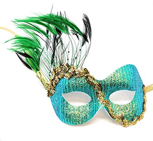 Success Creations Affinity Green Glitter Masquerade Mask For Women With Feathers #TOP3