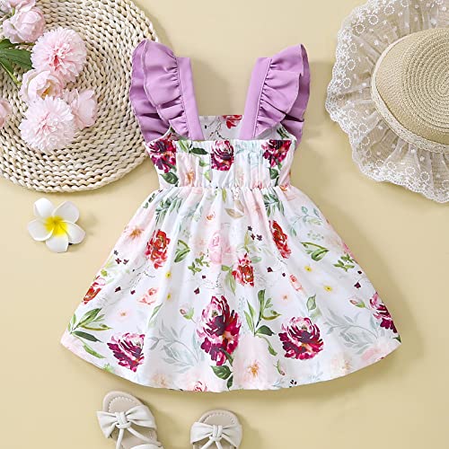 Baby Girl Dresses Bowknot Floral Princess Outfits Toddler Girls Summer Clothes(Purple,2-3Y) #TOP1