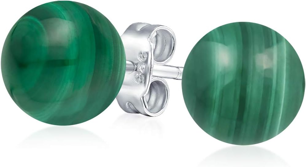 Large 10MM Natural Gemstone Round Bead Ball Stud Earrings .925 Sterling Silver for Women Teens -Variety of Birthstones