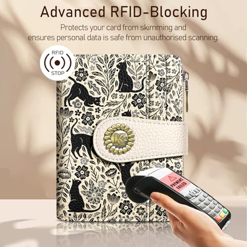 Image of Kelvoris Black Cats Small Rfid Women Wallet Bifold Zipper Coin Pocket | PU Leather Compact Cash Credit Card Holder Travel Purse for Female Ladies Teen Girls 1 ID Window 10 Card Slots