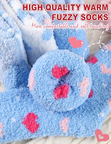Image of Womens Fuzzy Socks Warm Fluffy Cozy Winter Slipper Thick Fleece Heart Socks 5 Pairs