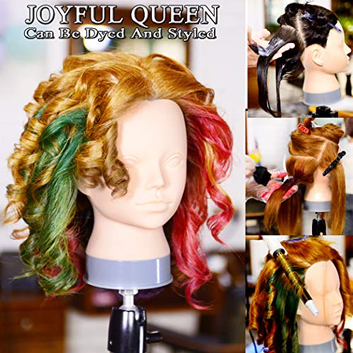 image for JOYFUL QUEEN 100% Human Hair Mannequin Head 100% Hairdressing Hair Tra