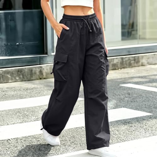 Women Lightweight Cargo Pants Wide Leg High Waisted Pants with Pockets - image 3