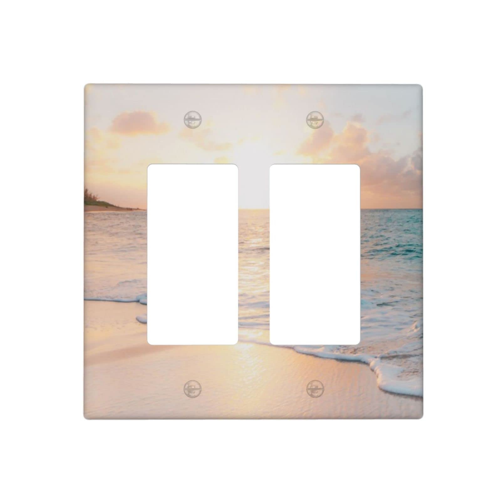 Beach Sunset Ocean Rocker Light Switch Cover Double Decorator Switch Plate 2 Gang Wall Plate Decorative Outlet Cover Faceplate 4.5 x 4.5 Inch