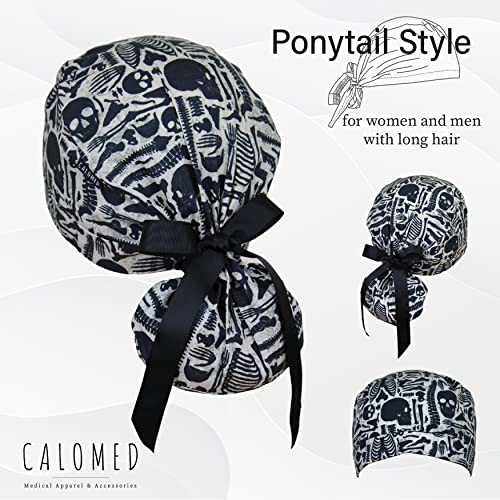 Image of Scrub Cap for Women and Men, Ponytail Scrub Caps, Working Hat, Head Cover with Ribbon Ties and Buttons, Long Hair
